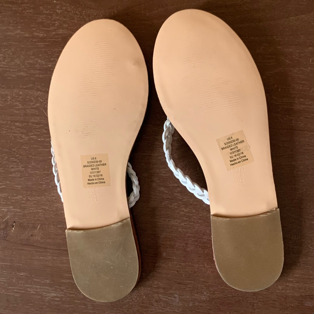 GAP Women’s Braided Leather Thong Sandals 8 Brown and White Like New Chanclas - Picture 6 of 8
